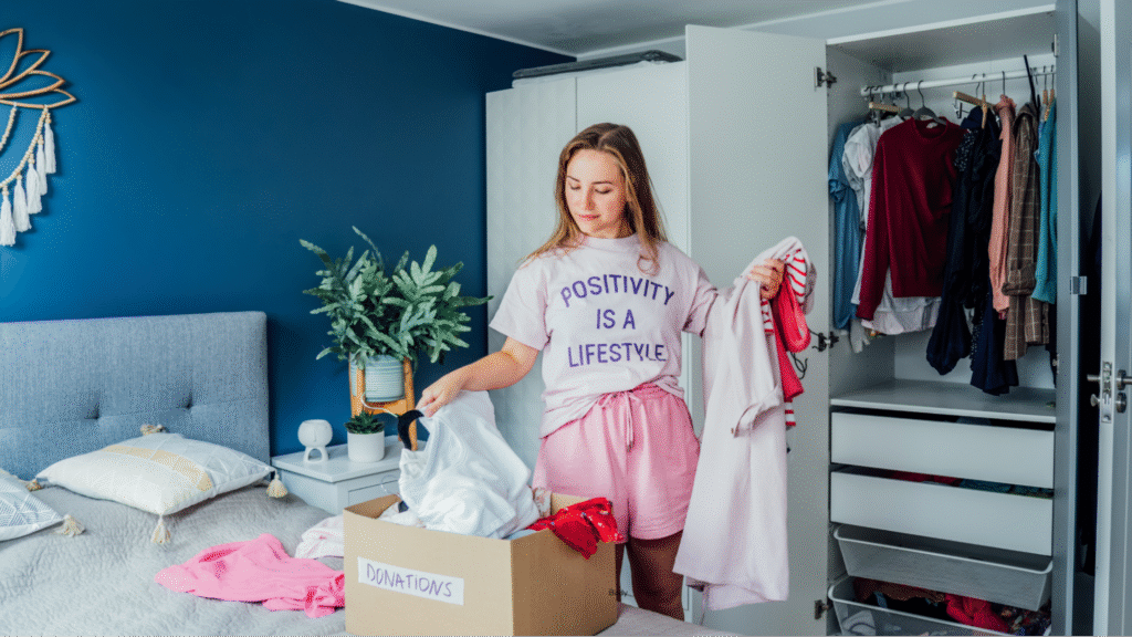 sorting clothes in box